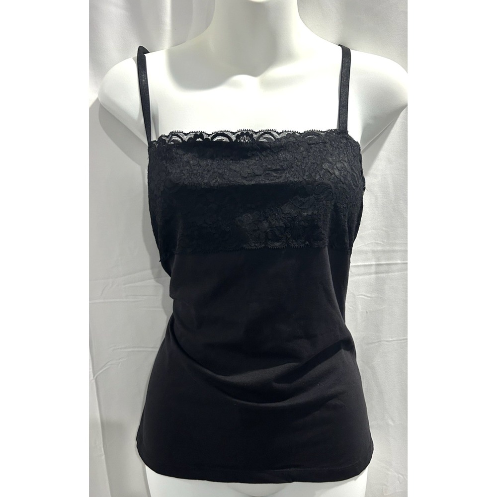Christopher Banks Y2K Lace Trim Cami Top Black Goth‎ Romantic Witchy Vamp Size M